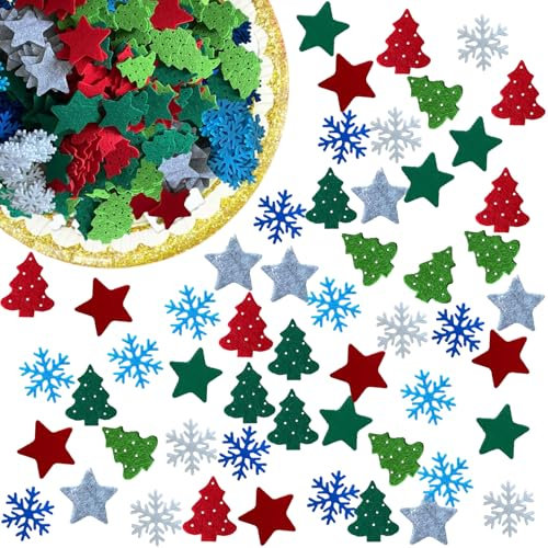 Scinzene 225 Stück Filzsterne Weihnachten, Tischdeko Weihnachten Streudeko, Weihnachtsdeko Filz Sterne in Rot, Grün, Grau, Deko Sterne Weihnachten für Basteln & DIY