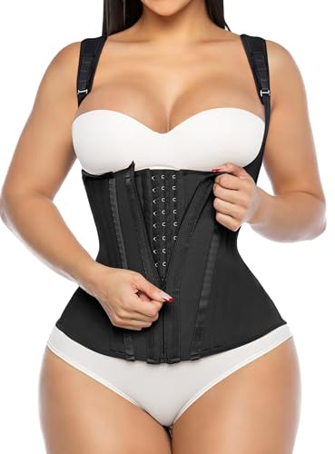 YIANNA Waist Trainer for Women Tummy Control Underbust Hourglass Corset Waist Cincher Vest Sport Girdle with Zipper and Hooks,YA7293-Black-M