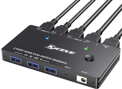YOUTINGHDAV KVM-switch 2 PC 1 bildskärm 8K@60Hz 4K@120Hz