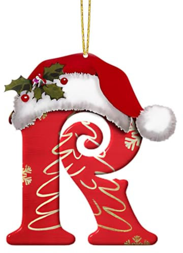 26 Letter Christmas Decorations, Personalized DIY Hat Letter Pendant for Tree, Xmas Alphabet Hanging Ornaments for Party Gifts (R)