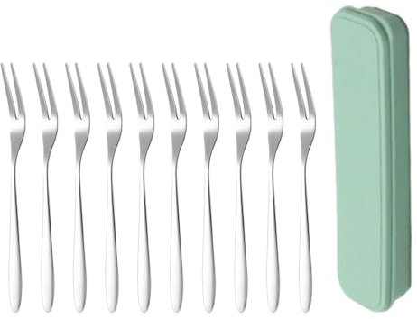 Forchette Da Frutta In Acciaio Inossidabile Da 10 Pezzi, Scatola Portaposate Da 1 Pezzo, Forchetta Da Frutta A Due Punte, Forchetta Per Torta Da Dessert, Forchetta Da Frutta Riutilizzabile