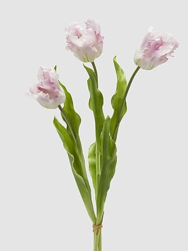 EDG Enzo De Gasperi Enzo De Gasperi Bouquet 3 Tulipani Parrot con Foglie Artificiali H 51 Cm White Pink