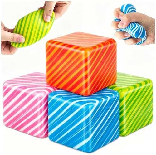 4 Pcs Fidget Toys Squishy Stress Cube, Cubo De Hielo Sólido Azúcar De Malta Lleno De Alta Densidad Juguetes Alivio del Estrés Squishy Bolas Fidget Autismo Cubo De Alivio