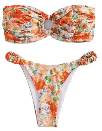 Bikini pour gros seins à franges, costume de performance d'équipe, ensemble de soutien-gorge de bikini avec franges en tissu pailleté petit bikini haut rouge, Orange, S