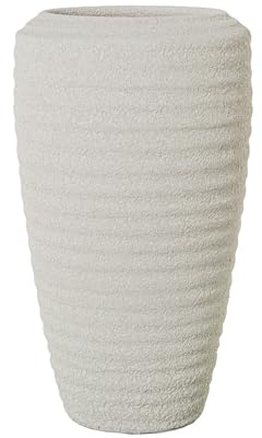 DRW Vaso da pavimento in ceramica beige sabbia ondulata 22x22x40cm