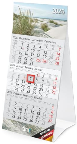 Timr calendrier de bureau 2026 petit à poser - trois mois avec curseur - calendrier pour bureau table - motif dunes I tr356