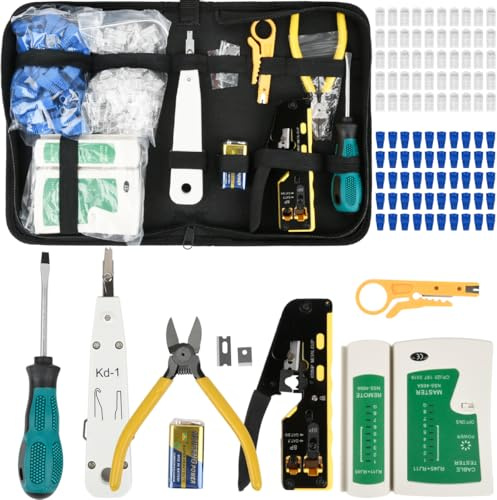 DODUOS Pince a Sertir RJ45, RJ45 Kit de Sertissage pour Cat5 Cat6 Cat7, Crimping Pliers Network Connector, Testeur de Câble Réseau, Pince à dénuder, RJ45/RJ11/RJ12 Kit de Réparation Réseau