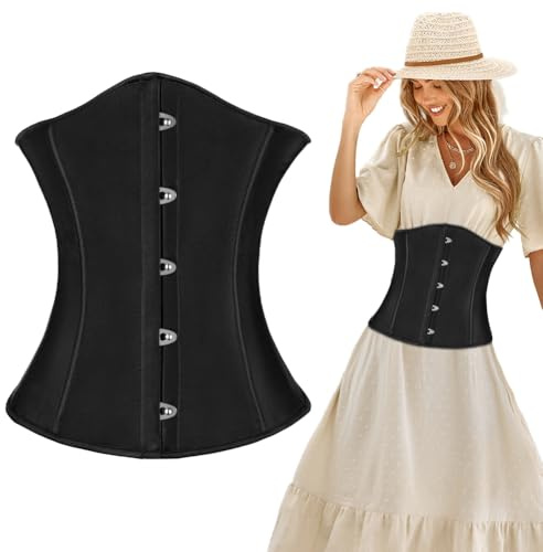 AUYAO Corsetto Donna Nero Elegante, Bustino Shapewear Lingerie, Corsetto Stringivita Regolabile per Donne, Corsetti per Feste, Matrimonio, Halloween, Cosplay, Modellante e Confortevole (S-XL)