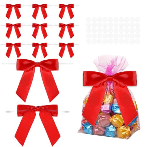 50 fiocchi rossi piccoli fiocchi di raso rosso rosso fiocchi regalo di Natale rosso mini fiocco per la scuola fiocco albero di Natale con 50 punti adesivi per confezioni regalo fai da te
