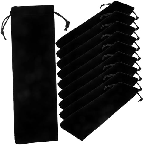 STOBAZA Pochettes à Cordon en Velours Noir Protège et Organise Vos Ustensiles Cuisine pour Couverts Lot de 10 Paquet de Rangement Double Cordon