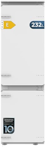 Cecotec Frigorífico Combi Integrable Total No Frost de 232L Bolero CoolMarket Combi BI-S MC 232 E. 177cm de Alto, 54 cm de Ancho, Clase E, MetalCooling, Fast Freezing, Modo Vacaciones, Blanco