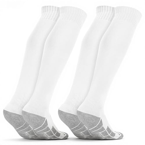 DiULi Calcetines de Futbol, 2 Pares Medias Futbol Blanco, Calcetines Deportivos Antipresion Compresion, Socks Largos de Fútbol Baloncesto Rugby Tenis, Football Socks para Mujer y Hombre(Talla L 38-45)