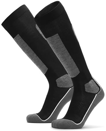 DANISH ENDURANCE Expert Merino Skisocken, Thermo Socken, Leicht & Technisch, Unisex, 1 Paar, Damen & Herren, Schwarz/Grau, 35-38