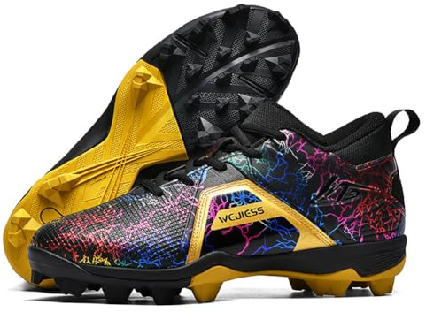 Wtharosa Crampons Multi-Sports Baseball et Football Bas légers Crampons moulés Semelle MD Chaussures Respirantes pour Terrain,BlackGold,46 EU