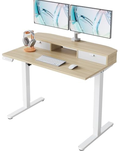 HUANUO 100 x 60 cm Scrivania con Cassetti, Supporto a Morsetto a C, Scrivania Regolabile in Altezza, Scrivania Stand Up per Ufficio Domestico con 4 Altezza