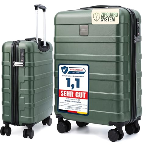 HYGGZ® Trolley Handgepäck Koffer 55x40x20cm, Hartschalenkoffer klein mit TSA Schloss und sanften 360° Rollen, 36L Volumen, passend für Lufthansa, Ryanair und Eurowings, Urban Olive (Grün)