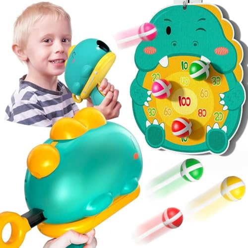Gioco Freccette Bambini Dinosauro, Gioco di Tiro con Pistola Blaster Giocattolo per Freccette Bersaglio Giocattolo Pistola, 12 Palline Appiccicose, Giochi per Feste al Coperto e All'aperto