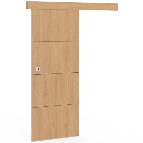 IDMarket - Kit porte coulissante effet bois 83 cm avec rail et fixations