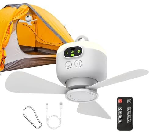 Genérico Ventilador De Techo Con Batería - Ventilador De Techo Para Autocaravanas Con Mando A Distancia Inalámbrico,Soporte Con Gancho Para Taller Garaje Dormitorio Patio Camping