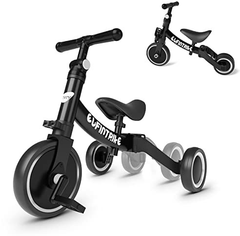 besrey 5 in 1 Laufräder Laufrad Kinderdreirad Dreirad Lauffahrrad Lauflernhilfe für Kinder ab 1 Jahre bis 4 Jahren (Schwarz)