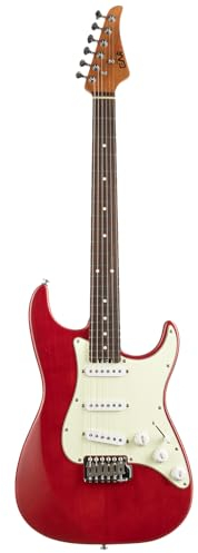 EART Solide E-Gitarre SSS Single Coil Pickups, 6-saitige Rechtshänder Palisandergriffbrett in Rot für Pop, Blues, Light Rock