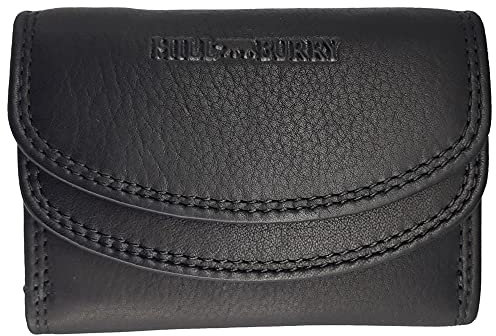 Hill Burry RFID Schutz kleine Geldbörse Portemonnaie, Portmonee aus Leder Frauen Damen Langbörse Geldbeutel Geldtasche Frauen Design (Hill Burry Kollektion, schwarz)