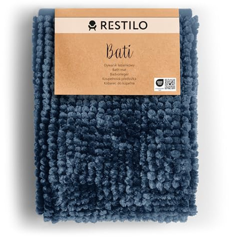 RESTILO Badmatta 50 x 70 cm Halkfri Badrumsmatta Absorberande Duschmatta Vattenabsorberande Mörkblå Bati