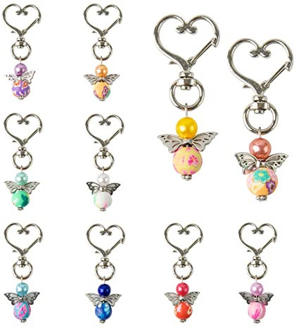 TAIYOU 10 Stück Schutzengel Perlenengel Anhänger Engel Charme Metall Geschenkanhänger Herz Schlüsselanhänger für Hochzeit Schmuck Halskette DIY Basteln Weihnachtstag Geschenkanhänger