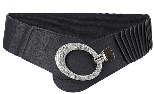 irisaa breiter Damen Gürtel Elastischer Taillengürtel, Hüftgürtel Stretch Gürtel mit Hakenverschluss, Damen Taillengürtel 2020:Schwarz Strass, Damen Taillengürte Größe:ONE SIZE