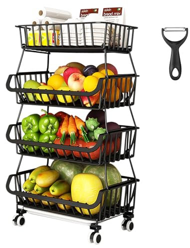 YUTUY Cestas de Frutas y Verduras,Cesta de Frutas Metal 4 Pisos