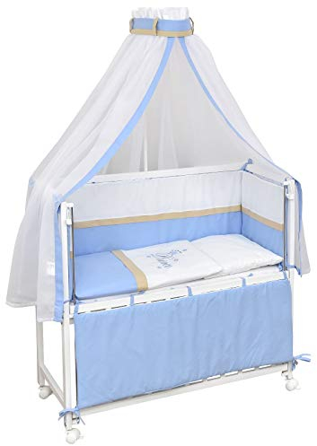 Baby Delux Beistellbett Babybett Stubenwagen weiß 90x40 mobil mit Rädern inkl. Matratze und Bettwäsche Set mehrteilig (Prince)