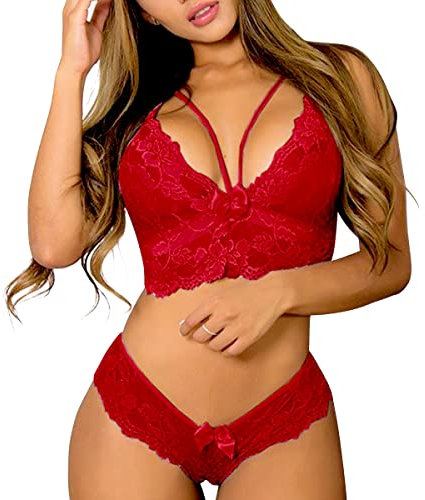 Satohom Damen Plus Size Lingerie Babydoll Dessous Set - Sexy BH und Slip Spitze Höschen für Frauen Hohe Taille Große Größe