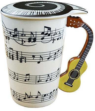 EYMPEU Tazas de Café o Te de 450ml con Taza una Partitura Musical Impresa y Asa en Forma de Violines - Versátiles, Duraderas y Únicas para Bebidas Calientes o Frías.