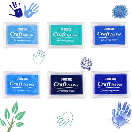 Silkwish 6 Stück Stempelkissen Blau für Fingerabdrücke, zum Basteln und zum kreativen Gestalten, zum Papier Handwerk Stoff Malerei Basteln und zum kreativen Gestalten
