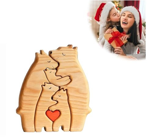 Familienpuzzle Bären aus Holz, Personalisiertes Holzkunstpuzzle der Bärenfamilie, Holz Bär Skulpturen Desktop Ornament Home Tischdekoration, Geschenk für Familie (5 Bären)