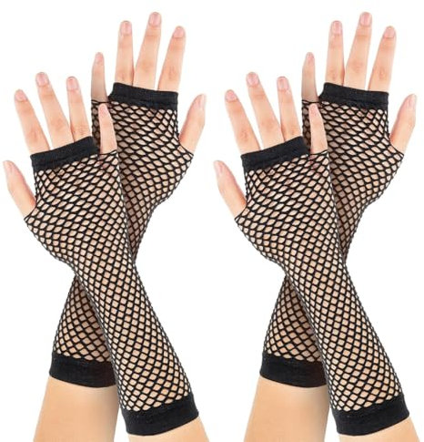 HQRKOTM 2 Paar Armstulpen Netzhandschuhe Netz-Handstulpen Lang Fishnet Arm Sleeve Damen Schwarz One Size