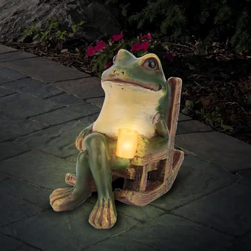 SUNJULY Solar Ornaments Outdoor Garden, 3.9 Inch Frog Outdoor Ornaments for The Garden, Resin Frog Gifts for Women with Cups LED Lights, Waterproof Animal Ornaments Gifts for Women gifts