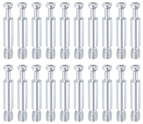 sourcing map 45Pcs 35mm Furniture Connecting Fittings, Thread Bolts Dowels Screws, Metal Dowel Fitting Fasteners for Cabinet Drawer and Wardrobe Furniture, Silver