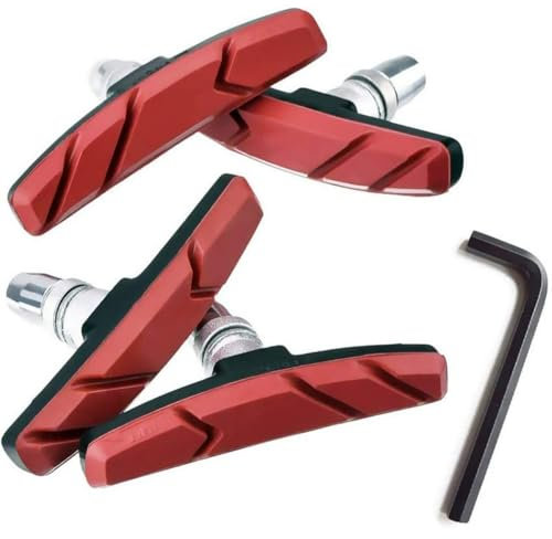 Fahrrad-Bremsbeläge, 2 Paar mit Installationswerkzeug, 70 mm, Gummi, V-Bremse für Fahrradbremssattel (2 Pairs Red)