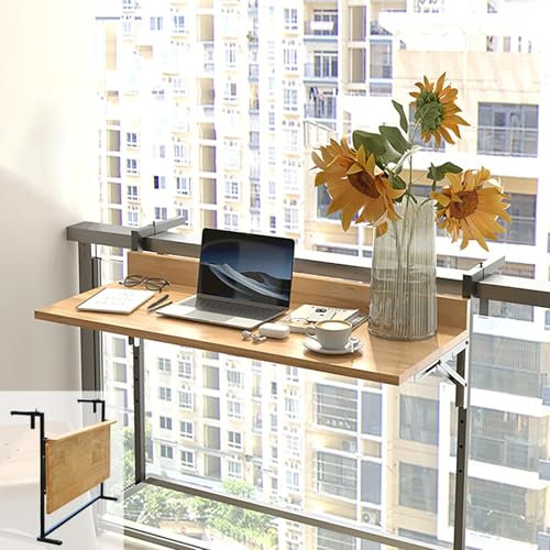 XRRJFYH Balkontisch Klappbar Balkon Tisch Wetterfest Klapptisch Hängend Balkonhängetisch Holz für Geländer, 5-stufig Höhenverstellbar(60cm/24in)