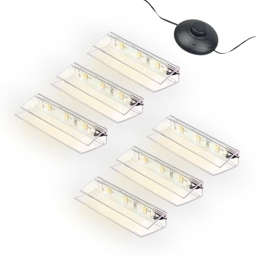 kalb | Iluminación de bordes de vidrio LED Ambilux Clip transparente 3000K 5000K 1-10 sets para vidrio de 4-10 mm, interruptor de pie, ampliable con regulador (Blanco cálido, Set de 6 unidades)