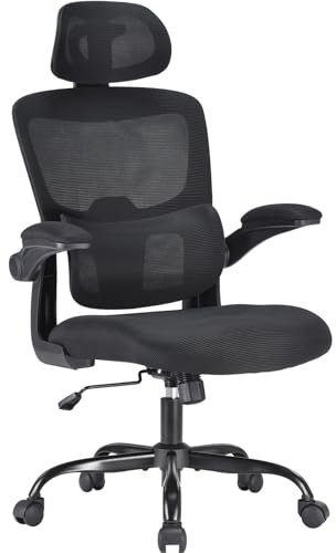 Farini Office Desk Chair with Flip-Up Armrest, High Back Ergonomic Computer Chair with Adjustable Headrest and Lumbar Support for Home and Office