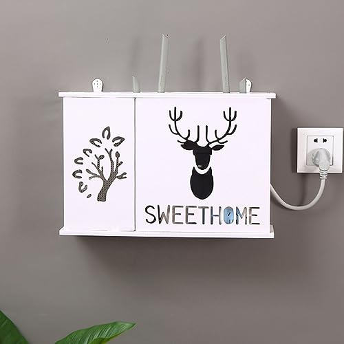 TOWEBOORY Scatola Portaoggetti per Router WiFi da Parete, Immagazzinaggio Nascondi Cavi Mensola per Router WiFi Galleggiante Scaffale a Muro per Componenti TV per la Decorazione (39 x 27 x 9 cm) (A)
