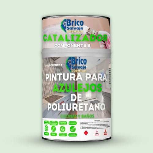 BRICOSALVAJE PREMIUM Pintura para Azulejos de Poliuretano SATINADO| Dos Componentes 700+170 ML | Fácil Aplicación |Máxima adherencia (Verde Claro Satinado)