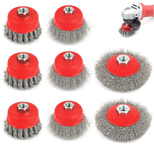 8 Stück Drahtbürste Winkelschleifer, Winkelschleifer Zubehör, Drahtbürste Flex, Edelstahldraht Drahtbürste 75/100mm für M14 Modelle, Stahlbürstendrahtrad für Bohrmaschine Polier,Schleifen,Entrosten