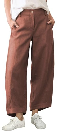 Tanming Womens Linen Pants Casual Capri Baggy Wide Leg Trousers Palazzo Pants Beach Vacation Outfits (Rust-L)