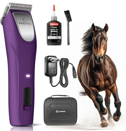 FuzzyFix Horse Clippers,Low Noise Cordless Horse Grooming for Horse Thick and Matted Long Hair,Detachable Stainless Steel Blade, Professional Grooming Clippers