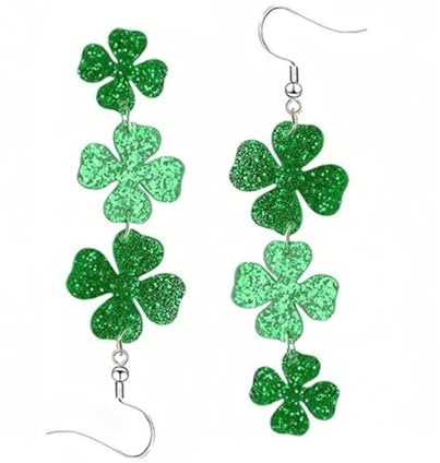Sonnena Boucles d'Oreilles Saint-Patrick, Vertes Boucle d'Oreille Trèfle Porte-Bonheur, Forme Trèfle Boucles d'Oreilles Pendantes, St Patricks Day Accessoires, pour Saint-Patrick, Festival Irlandais