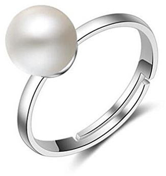 Boowohl Anello da Donna/Ragazza/Matrimonio/Fidanzamento/Amicizia/Anello con Perle, 8 mm, in Argento Sterling 925, Regolabile