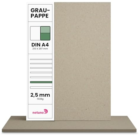 Netuno 20 hojas de cartón gris A4 210x297 mm 1538 g 2,5 mm cartón reciclado cartulina rígida resistente para encuadernación manualidades calendarios marcos de fotos scrapbooking libros álbumes